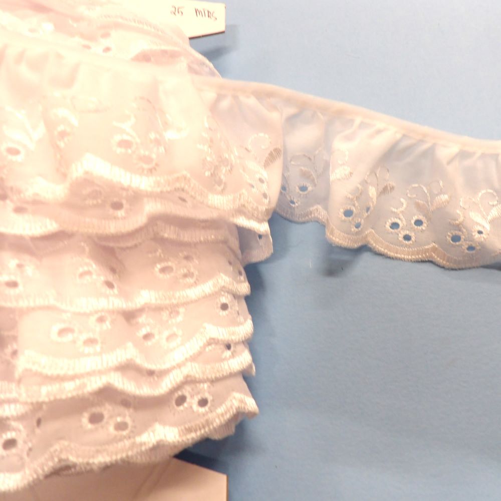 33 metres of gathered cream broderie anglaise 25mm / 1 inch wide designs may vary