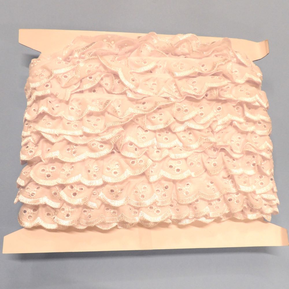 33 metres of gathered white broderie anglaise 25mm wide designs may vary