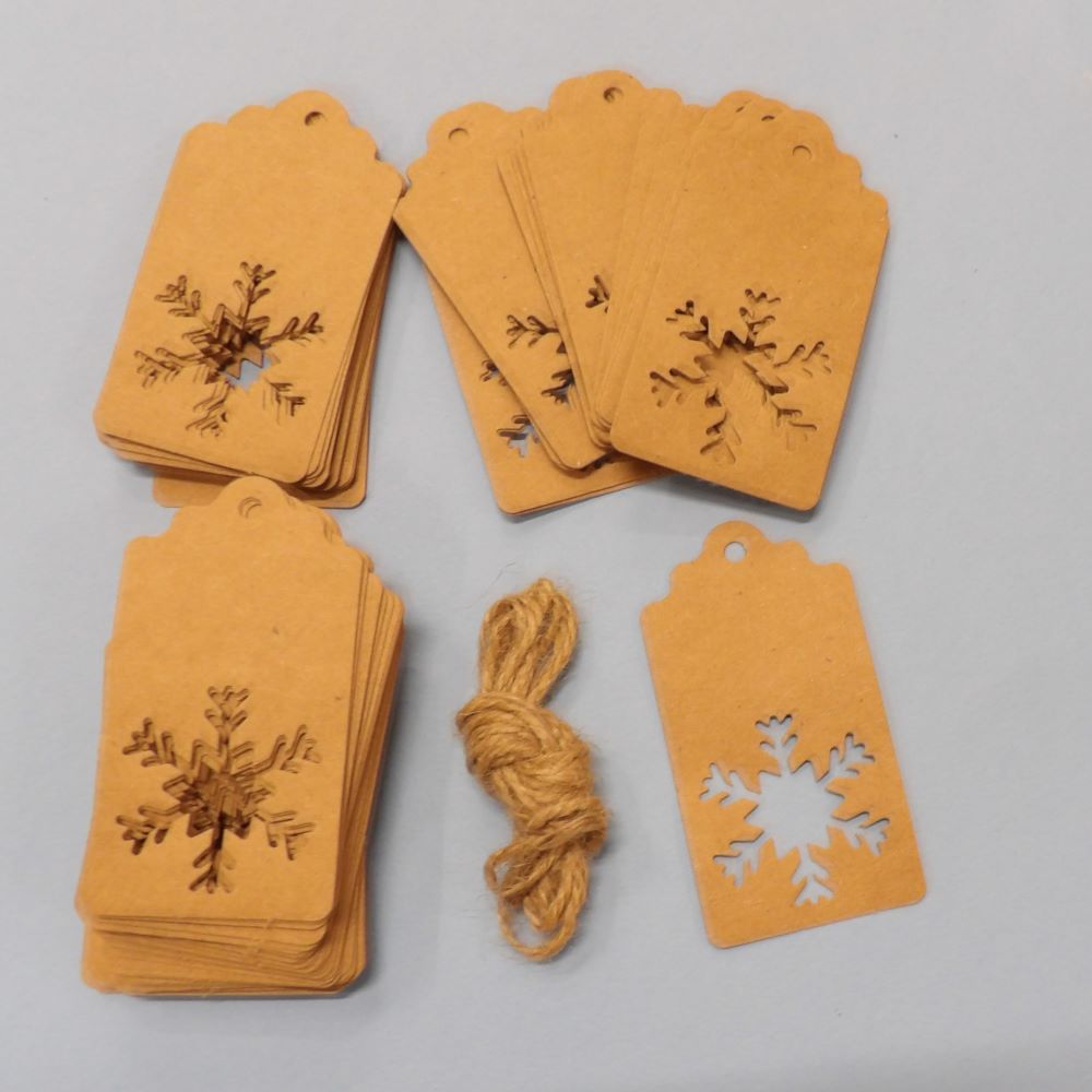 6 x packs of 100 brown card gift tags with die cut snowflake size 9cm x 5cm Simply Creative Brand