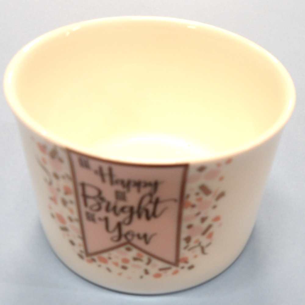 Fine Bone China Made in Staffordshire Candle Holder White With Pink / Pink Metallic ' Happy Bright You ' Design size 8cm x 6cm clearance