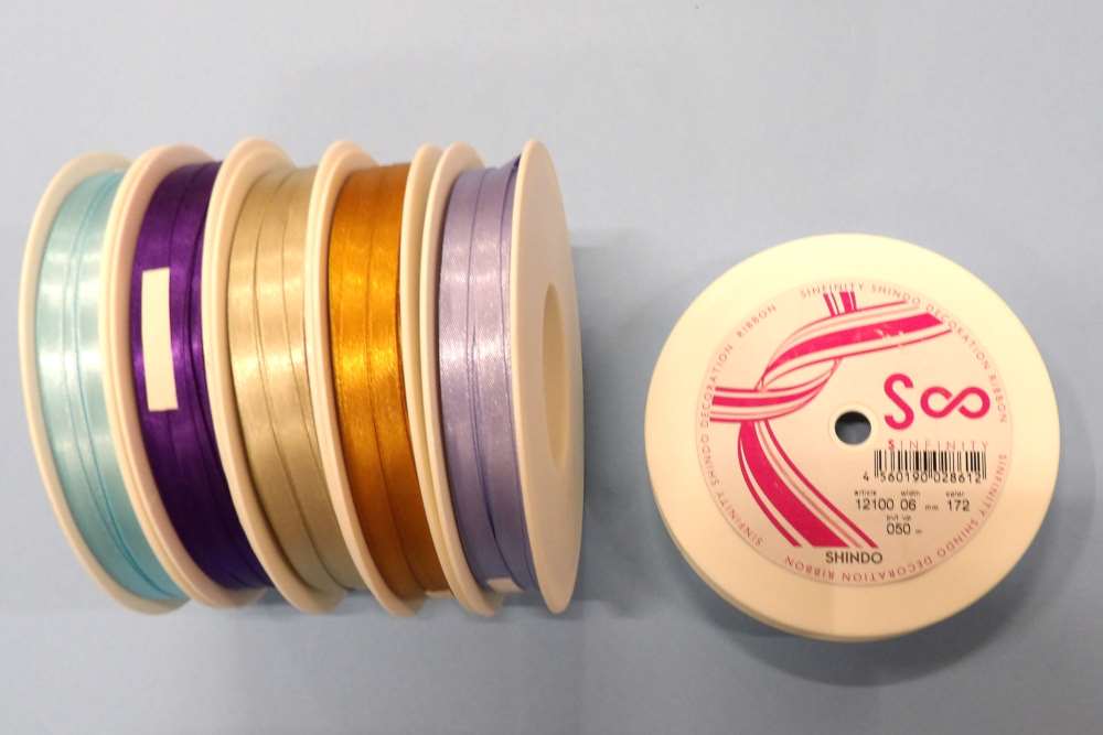 50 metre reel of 6mm double satin ribbon Sinfinity Shindo Brand choice of colours Clearance