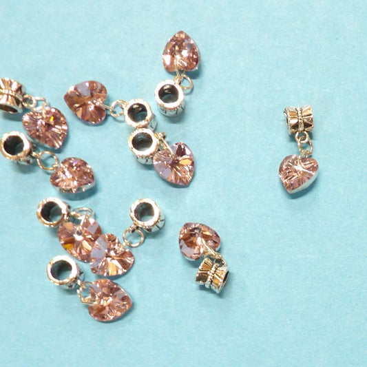 10 Pale Pink Heart 10mm Crystal Diamante Rhinestone with silver colour metal barrel total size 20mm x 10mm clearance