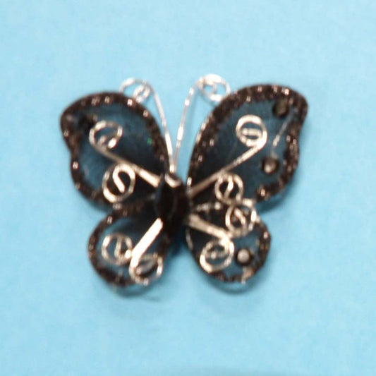 10 Black Butterfly Trims With Black Glitter And Silver Wire Design and Black Centre Stone size 55mm x 50mm Clearance
