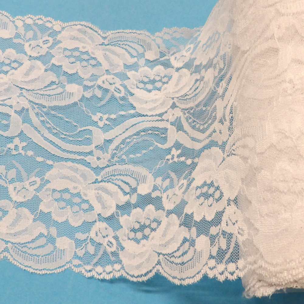 5 metre of wide fine white floral design lace double edged 18cm / 7 inch wide clearance