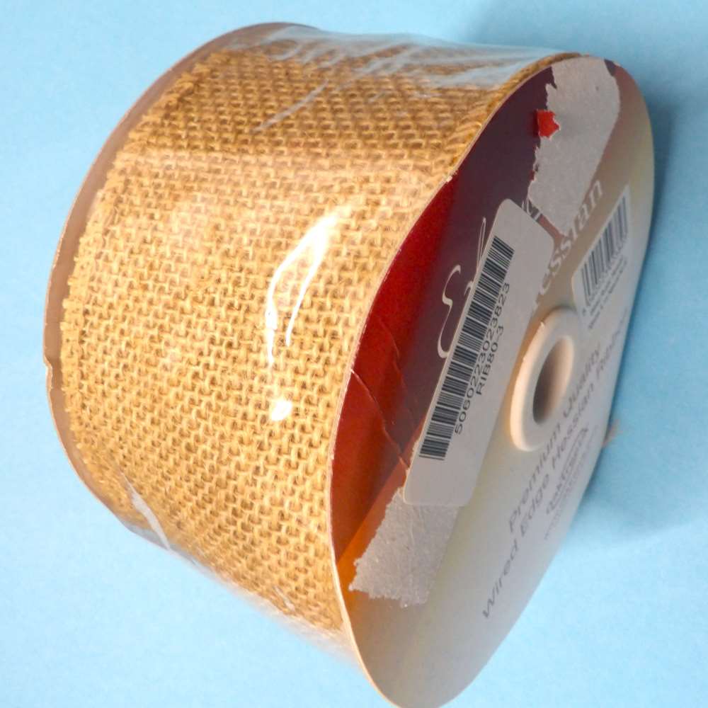 9 metres of fawn rustic hessian wired edge ribbon 50mm wide clearance