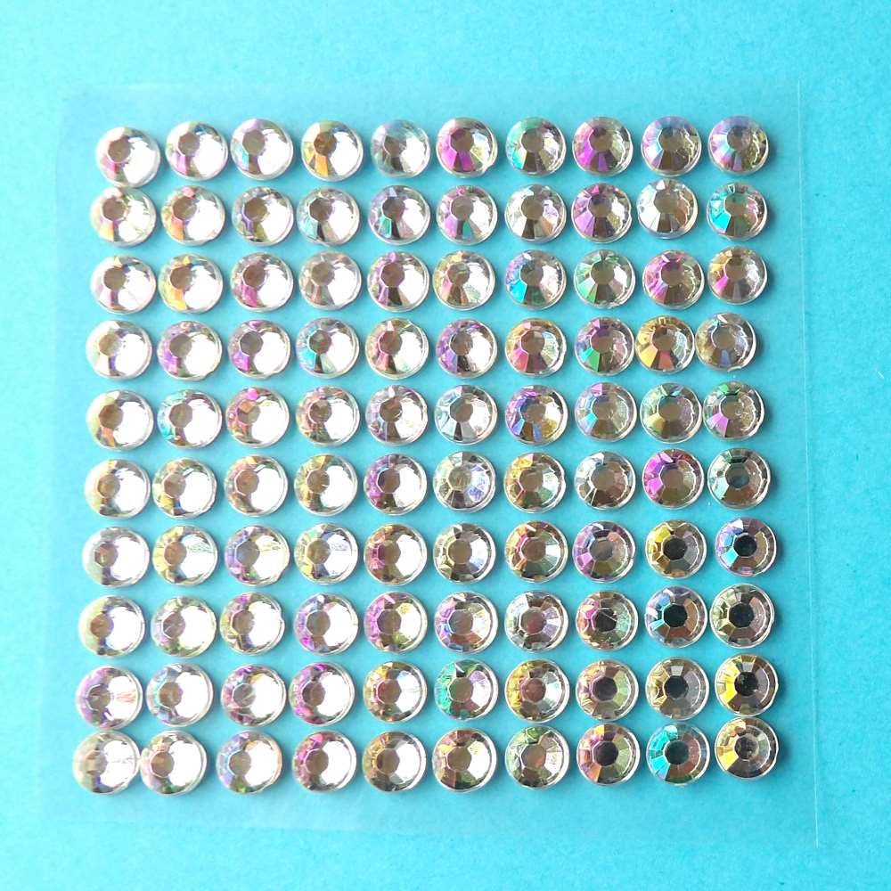 10 squares of AB multi colour diamante type stones Self Adhesive Stickers 100 x 6mm on each clearance