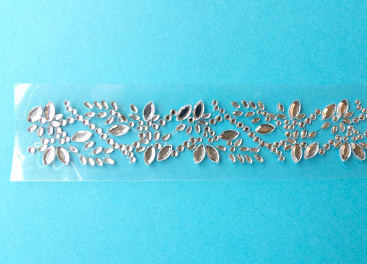 10 diamante strips of Diamante Cluster leaves design Self Adhesive Sticker size 32cm x 2.5cm clearance