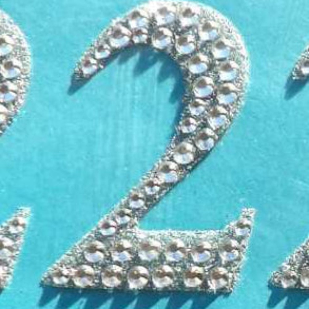 Diamante Numbers 8 on a card Clear and Silver ' Number 2 ' Design Self Adhesive Sticker Size 57mm clearance
