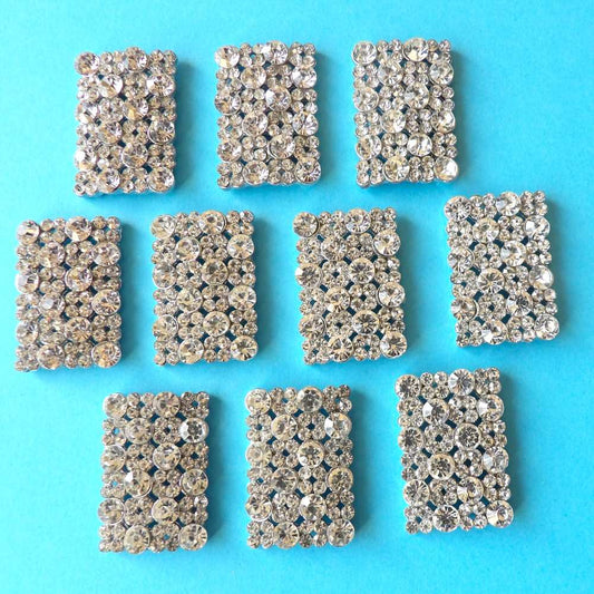 10 Rectangular shape with sparkly diamantes metal flat back size 34mm x 24mm clearance