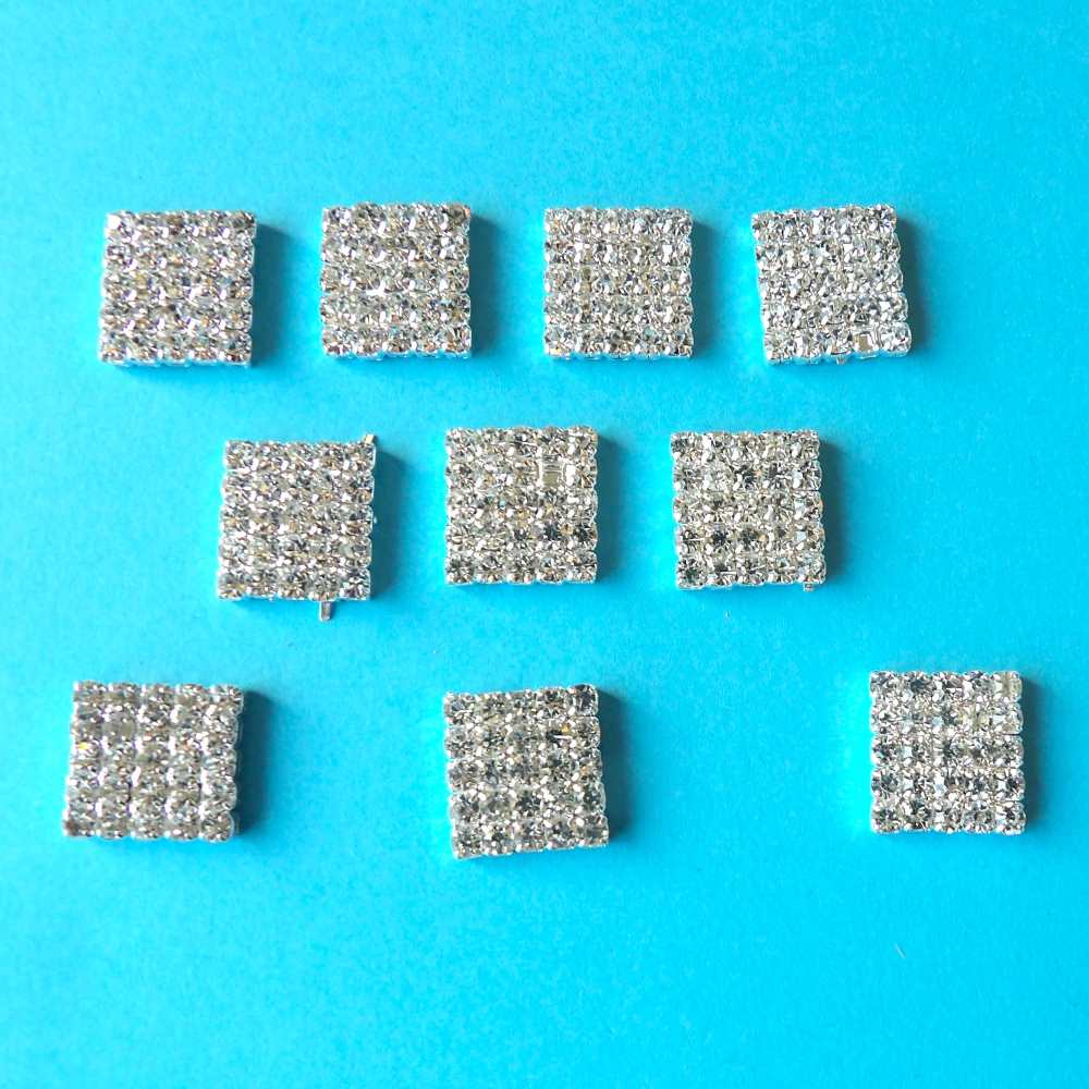 10 Square shape with sparkly diamantes metal flat back size 14mm clearance