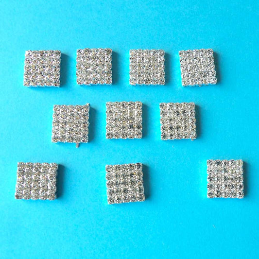 10 Square shape with sparkly diamantes metal flat back size 14mm clearance