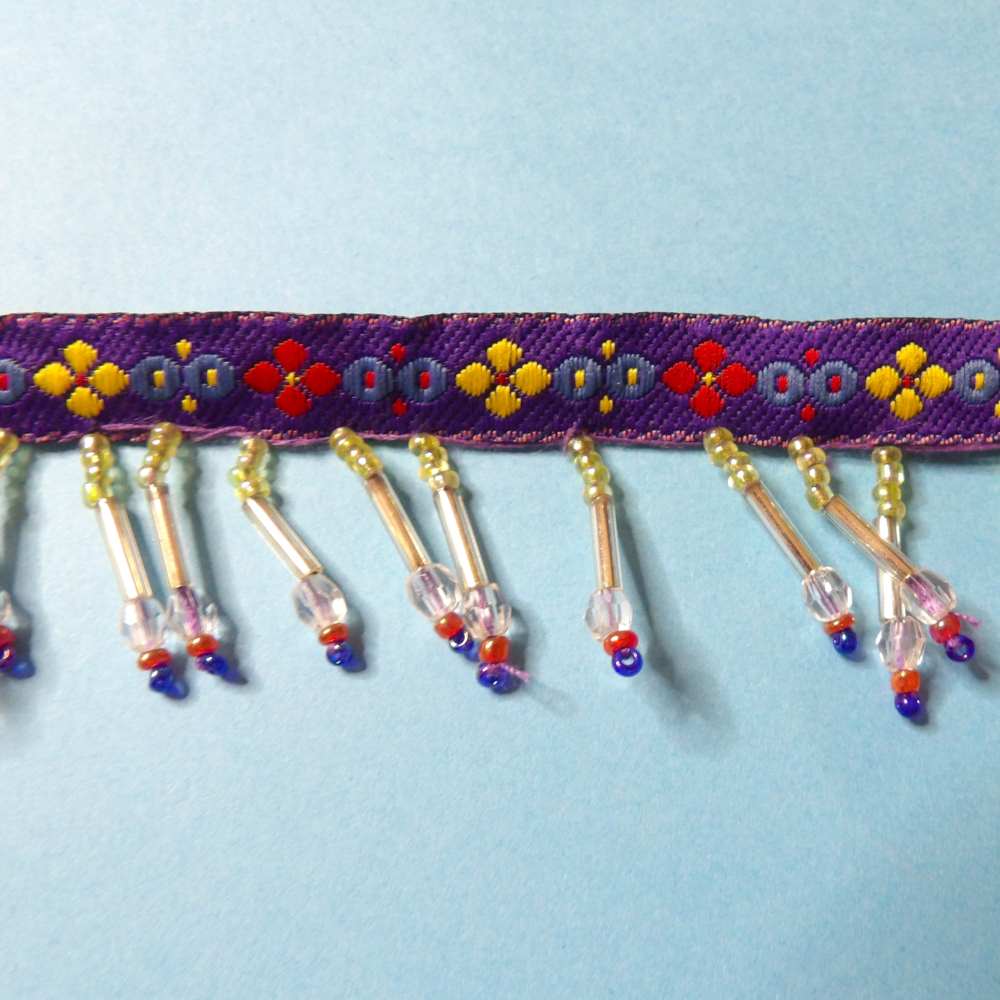 10 metres of Multi and Silver colour beaded fringing with Purple Patterned Braid 30mm wide clearance