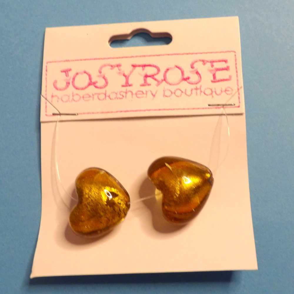 Card of 2 Golden Heart Shiny beads size 22mm Josy Rose Brand