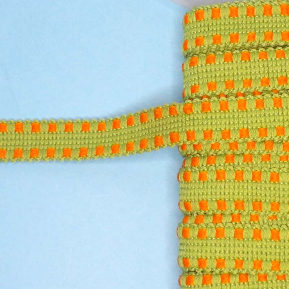25 metres of green braid with orange Pattern 18mm wide clearance