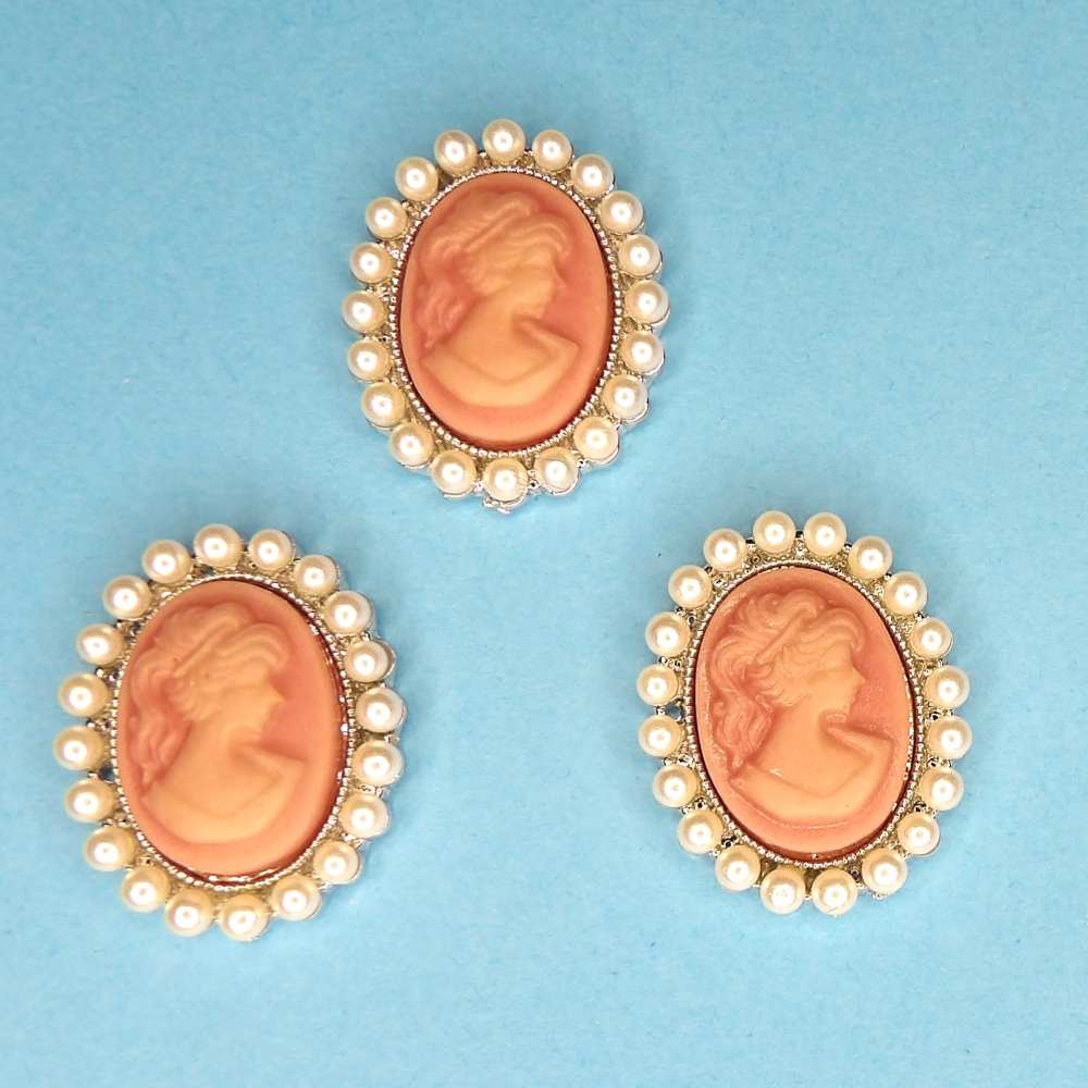 5 Dusty Pink Cameo with white pearl edge flat back size 25mm x 20mm clearance