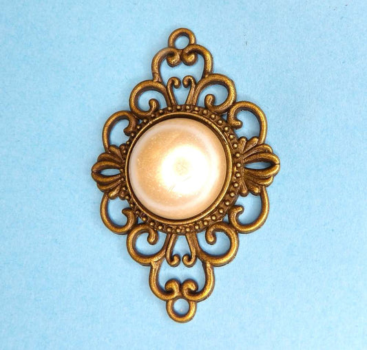 5 Dark Gold Metal flat back with 17mm Pearl stone size 50mm x 35mm clearance