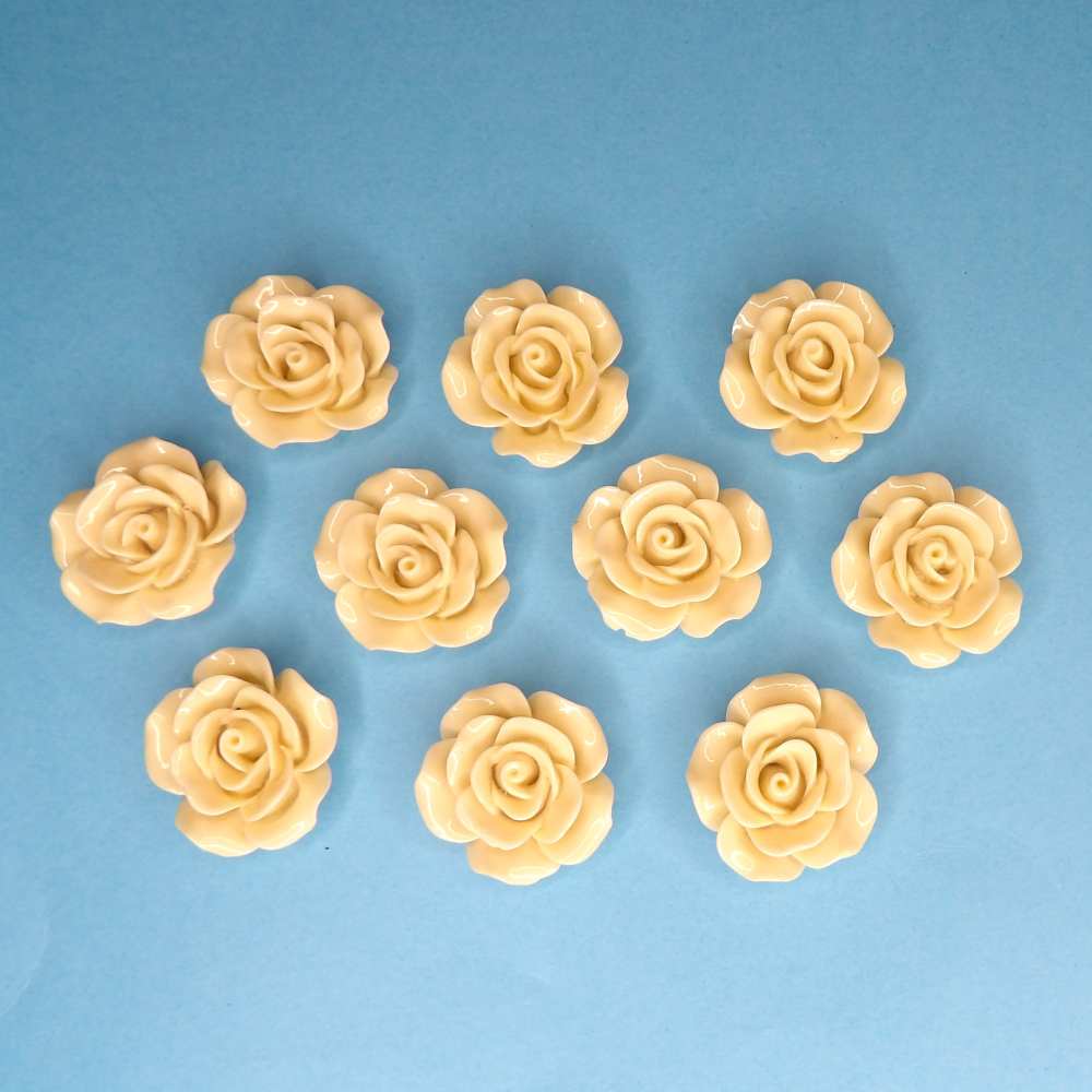 10 Resin Type Light Fawn Roses Flatbacks size 25mm clearance