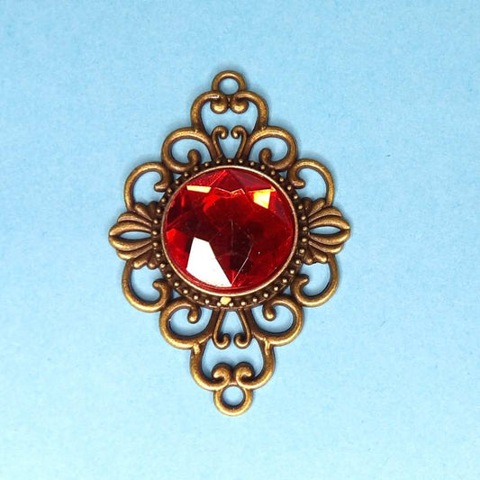 5 Dark Gold Metal flat back with Red stone size 50mm x 35mm clearance