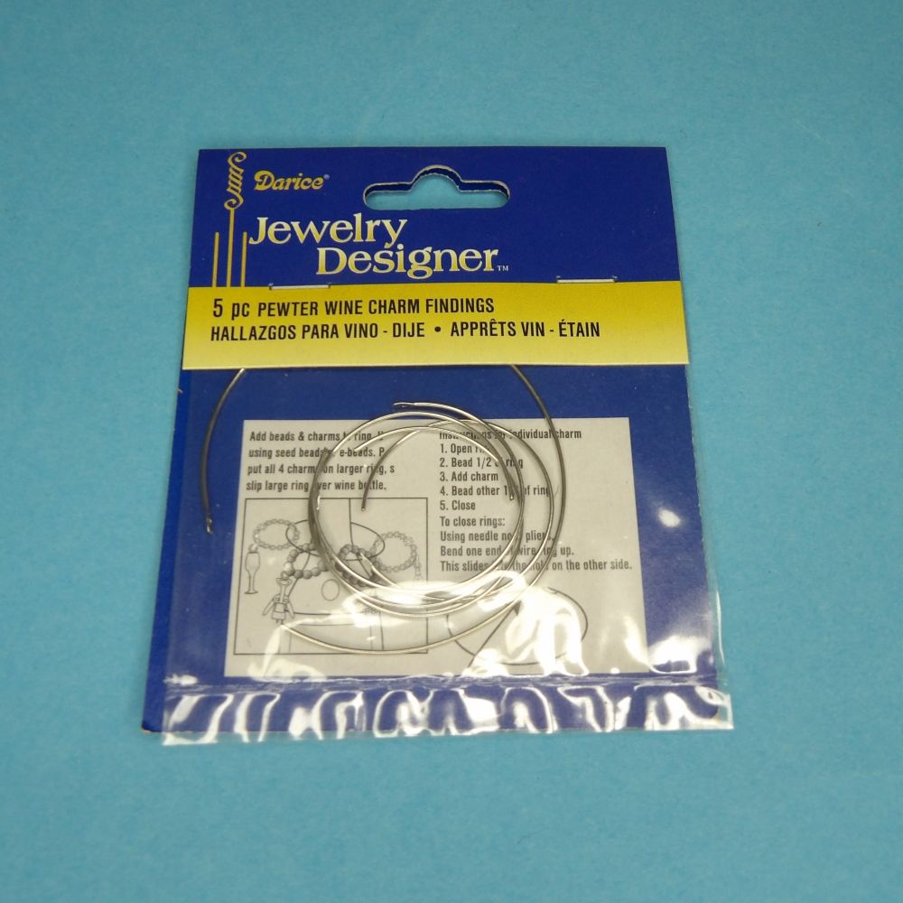 6 Cards of silver colour wire findings for wine glasses to make markers so you know your glass Darice Brand clearance