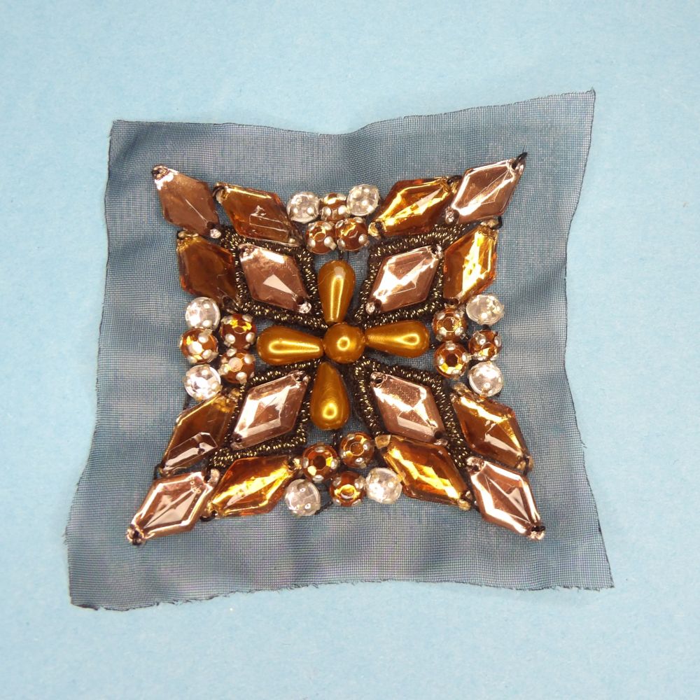 Brown Sew On Motif with Beads, Acrylic stones and diamantes size 60mm clearance