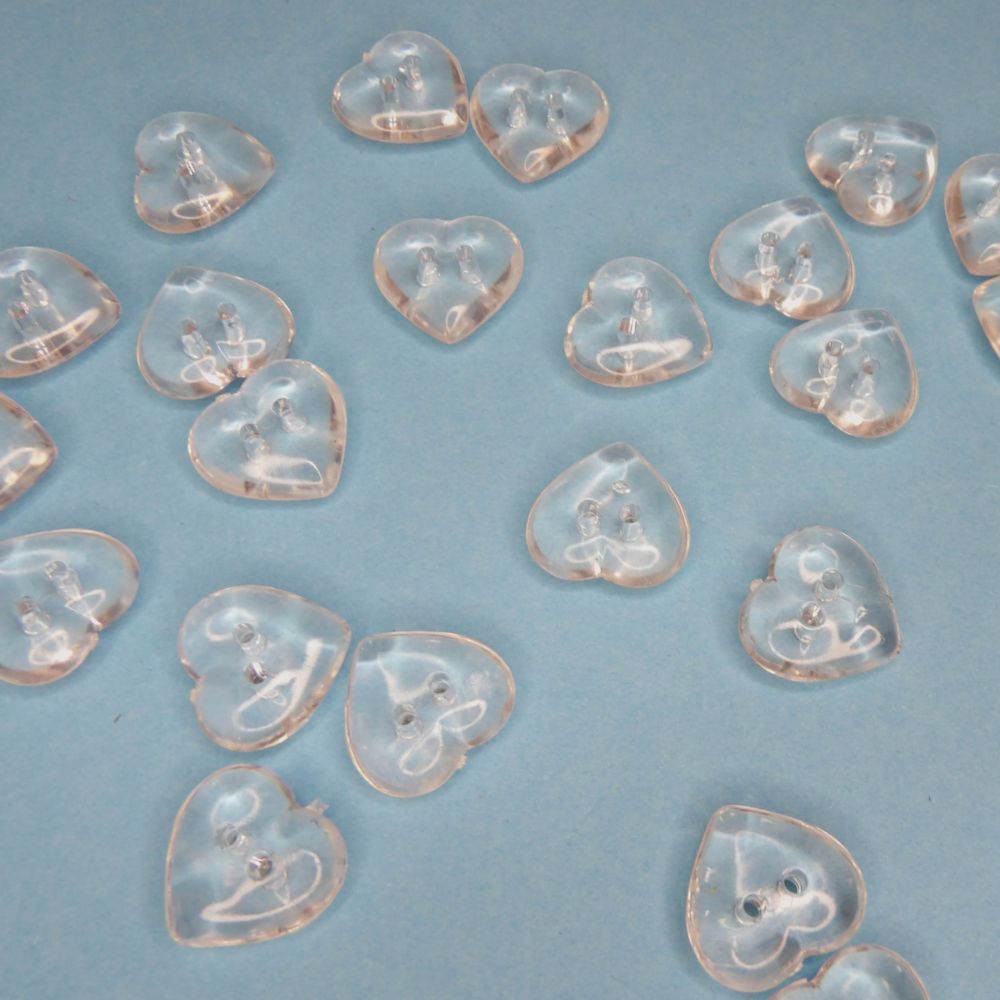 50 clear heart buttons size 18mm clearance