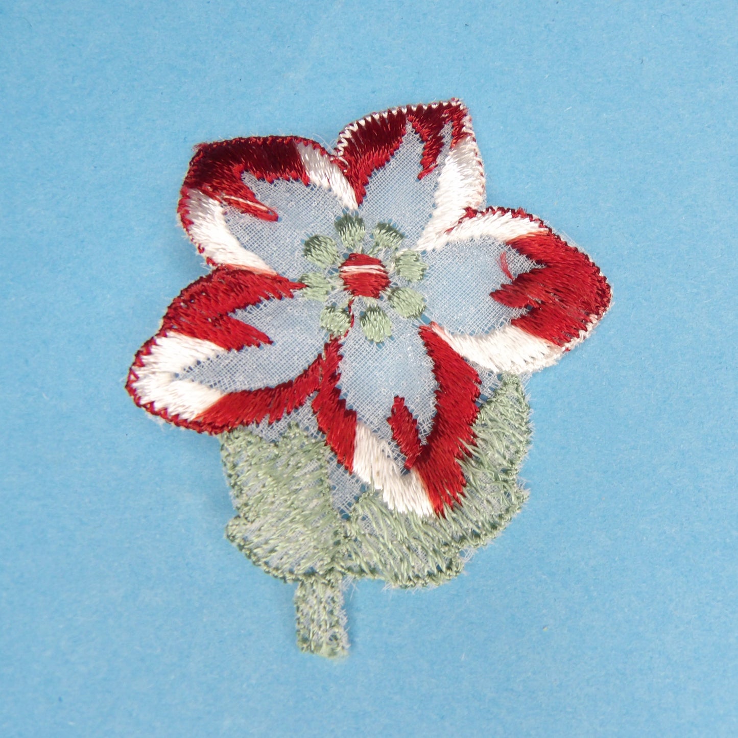 20 Maroon / White lace flower iron on motifs size 60mm x 50mm clearance