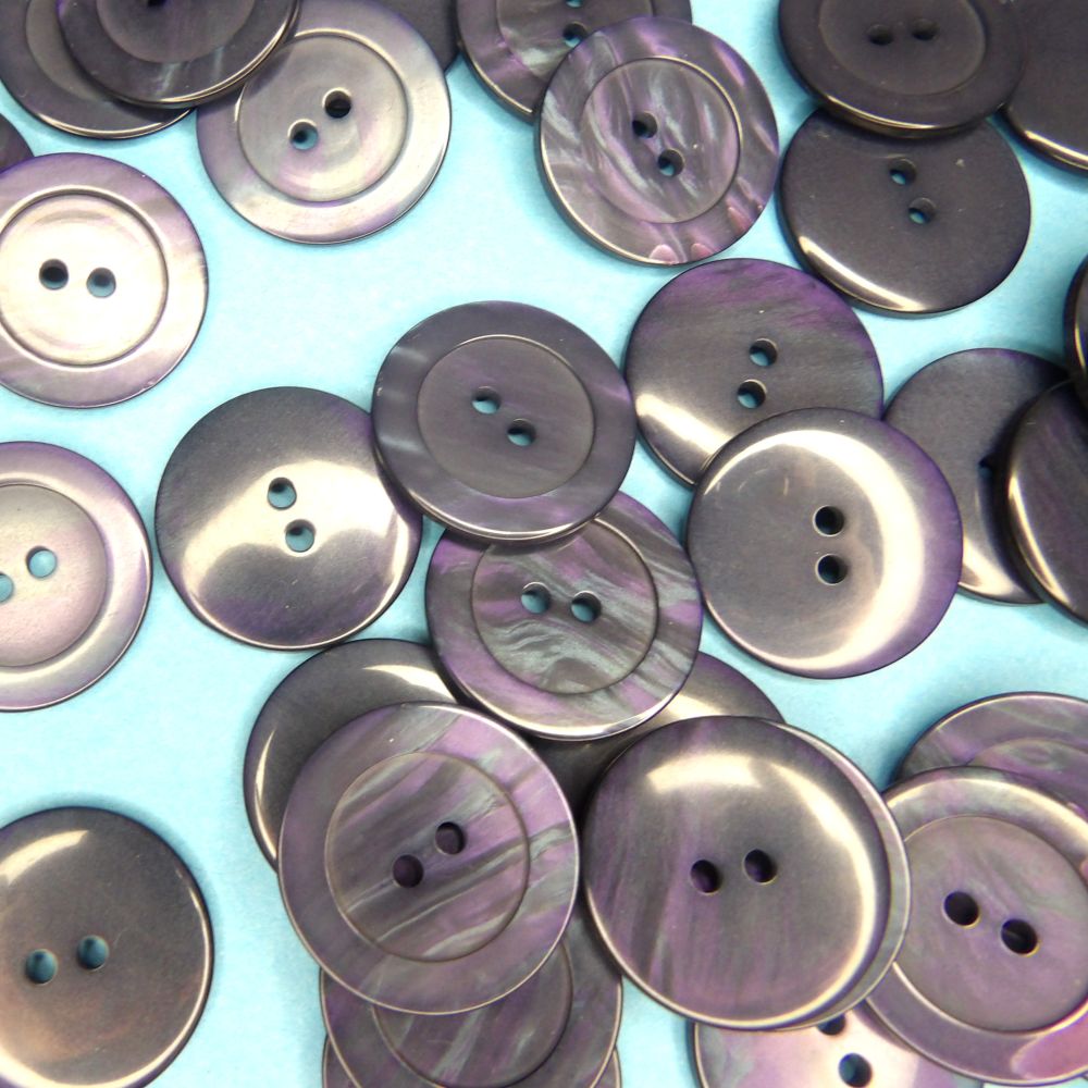 25 large dark purple multi colour shiny 2 hole buttons 23mm clearance