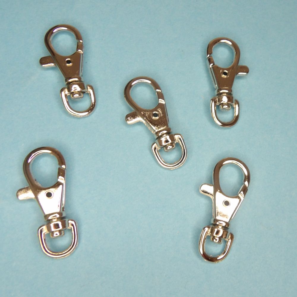5 silver colour metal swivel clasps for 10mm webbing size 37cm x 12mm dog clip type
