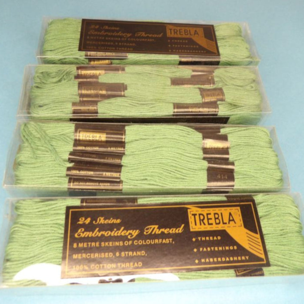 Only One lot of 4 box of mid green 24 Embroidery skeins / threads 8 metre 100% cotton TREBLA BRAND number 414