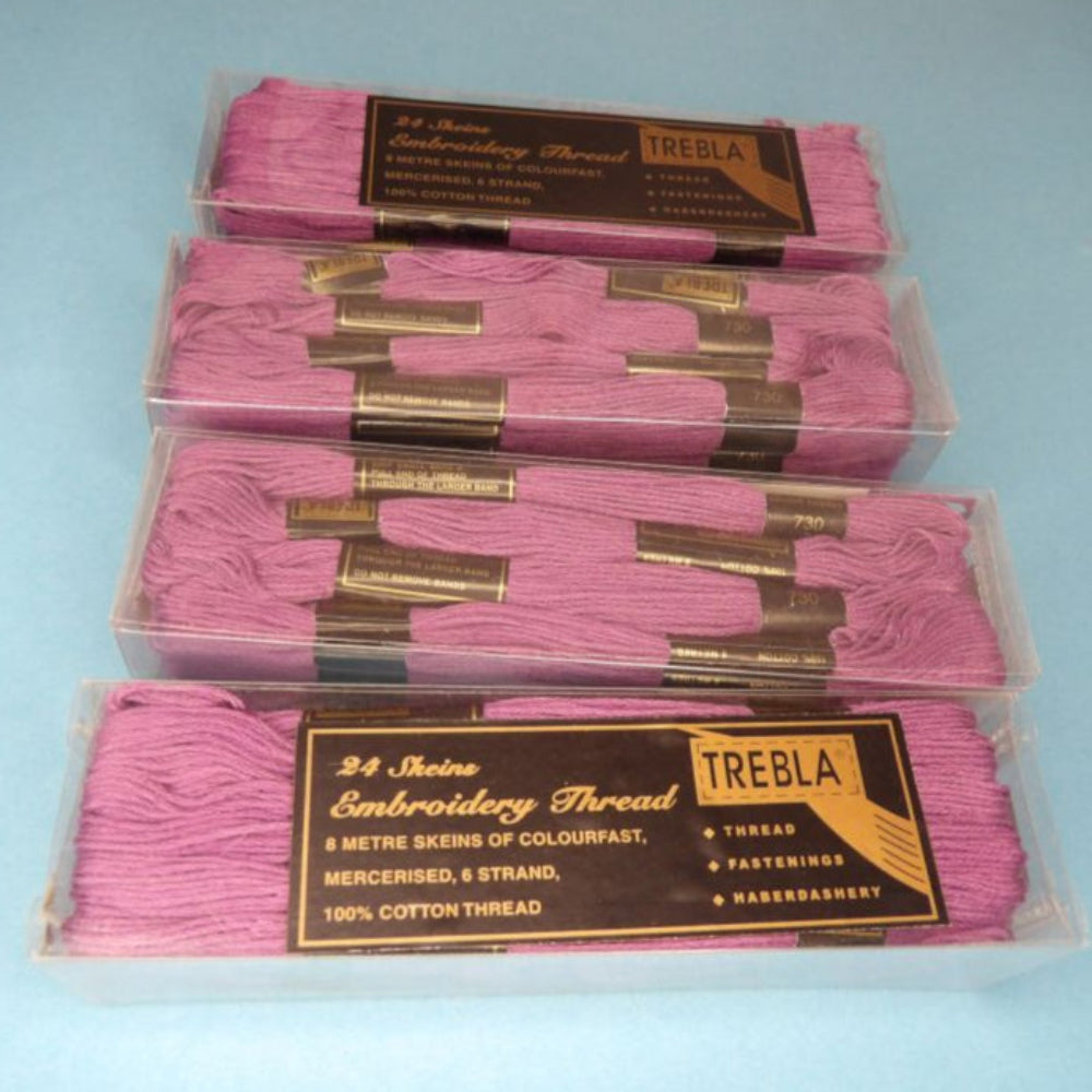 Only One lot of 4 box of mid purple 24 Embroidery skeins / threads 8 metre 100% cotton TREBLA BRAND number 730