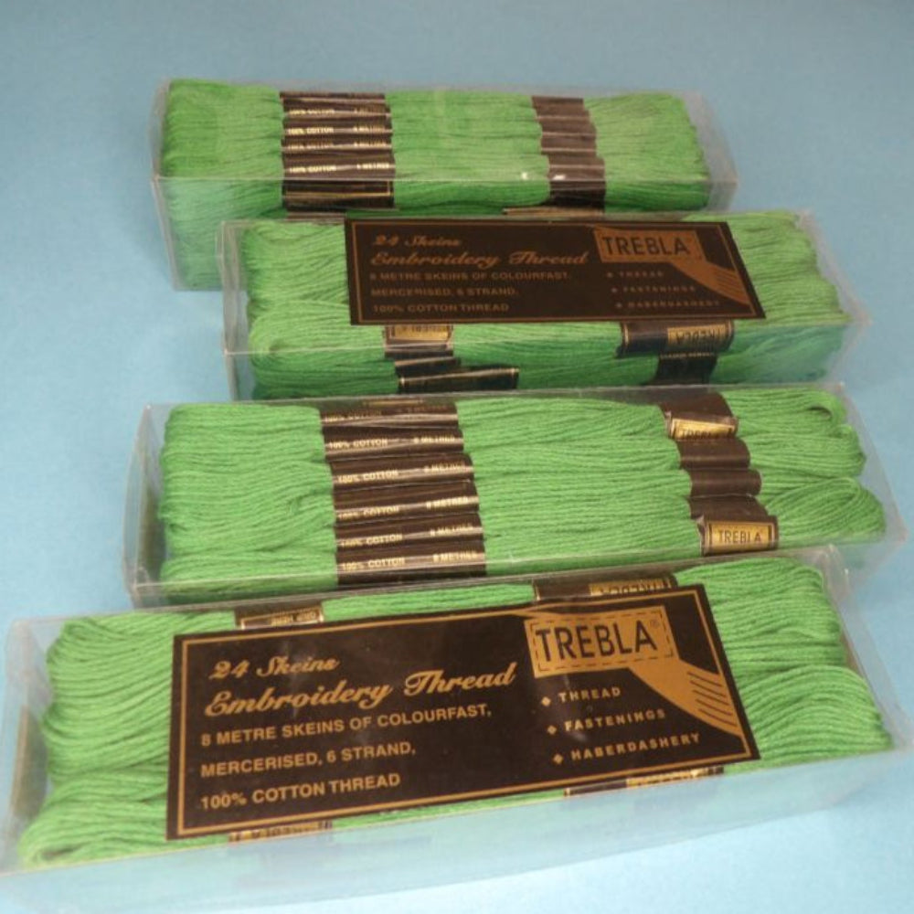 Only One lot of 4 box of leaf green 24 Embroidery skeins / threads 8 metre 100% cotton TREBLA BRAND number 212