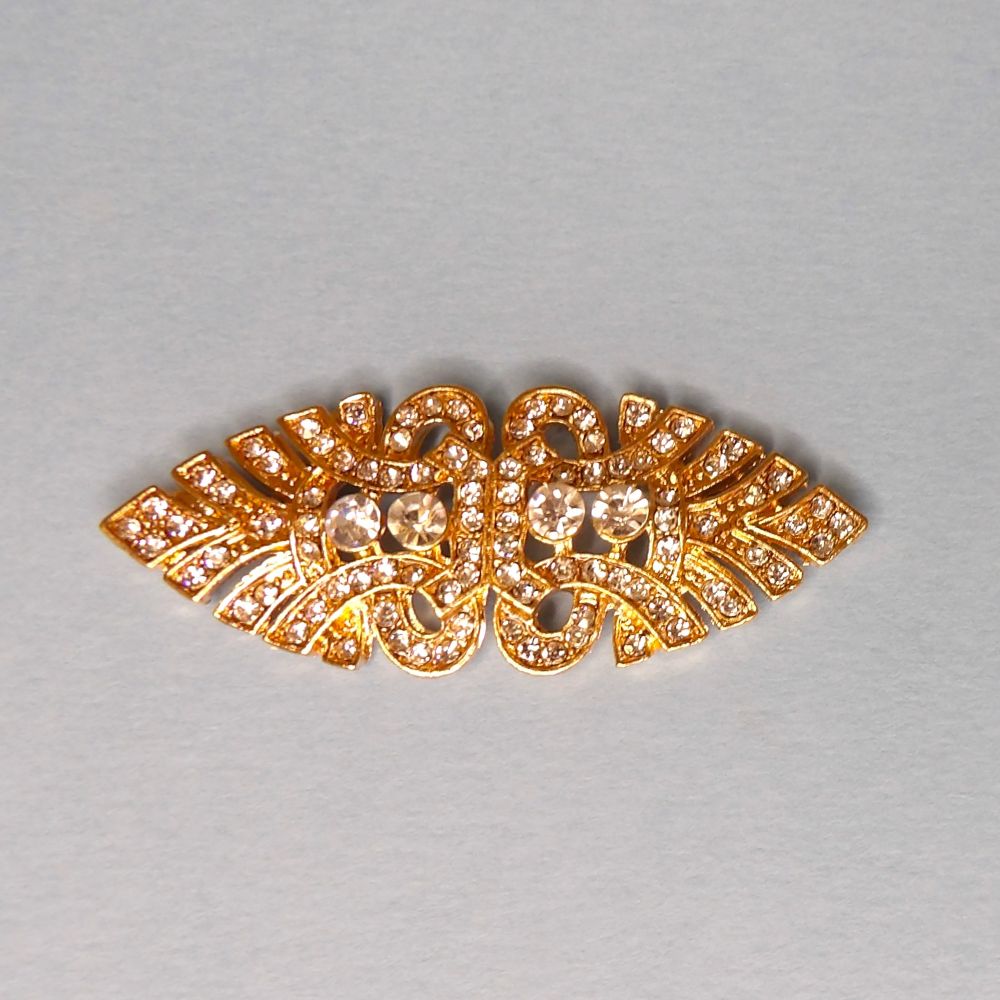 5 sparkly clear diamante flat backs in gold colour metal size 55mm x 22mm clearance