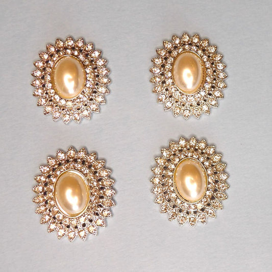 4 Oval Pearl and Sparkly Diamantes Silver Colour Metal Flat Back Trims size 26mm x 30mm clearance