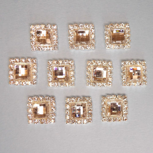 10 Square Clear Stone And Sparkly Diamantes Silver Colour Metal Flat Back Trims size 16mm  clearance