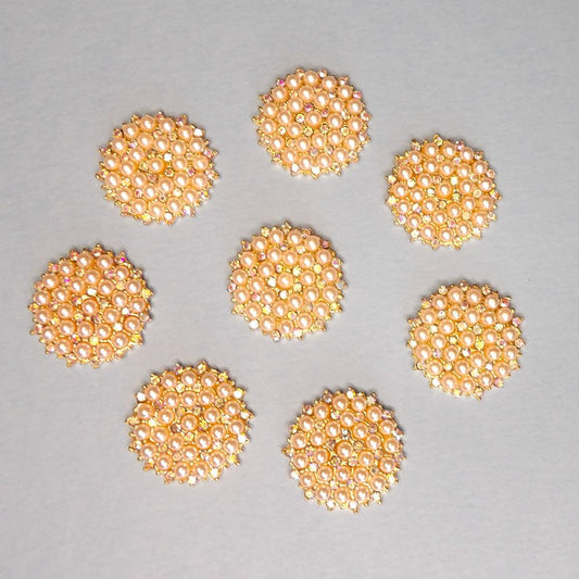 8 Round Sparkly Iridescent Diamantes and white small pearls Gold Colour Metal Flat Back Trims size 26mm clearance