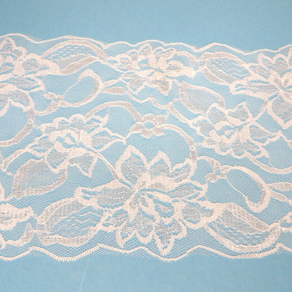 One metre of wide fine white floral design lace double edged 15cm / 6 inch wide clearance