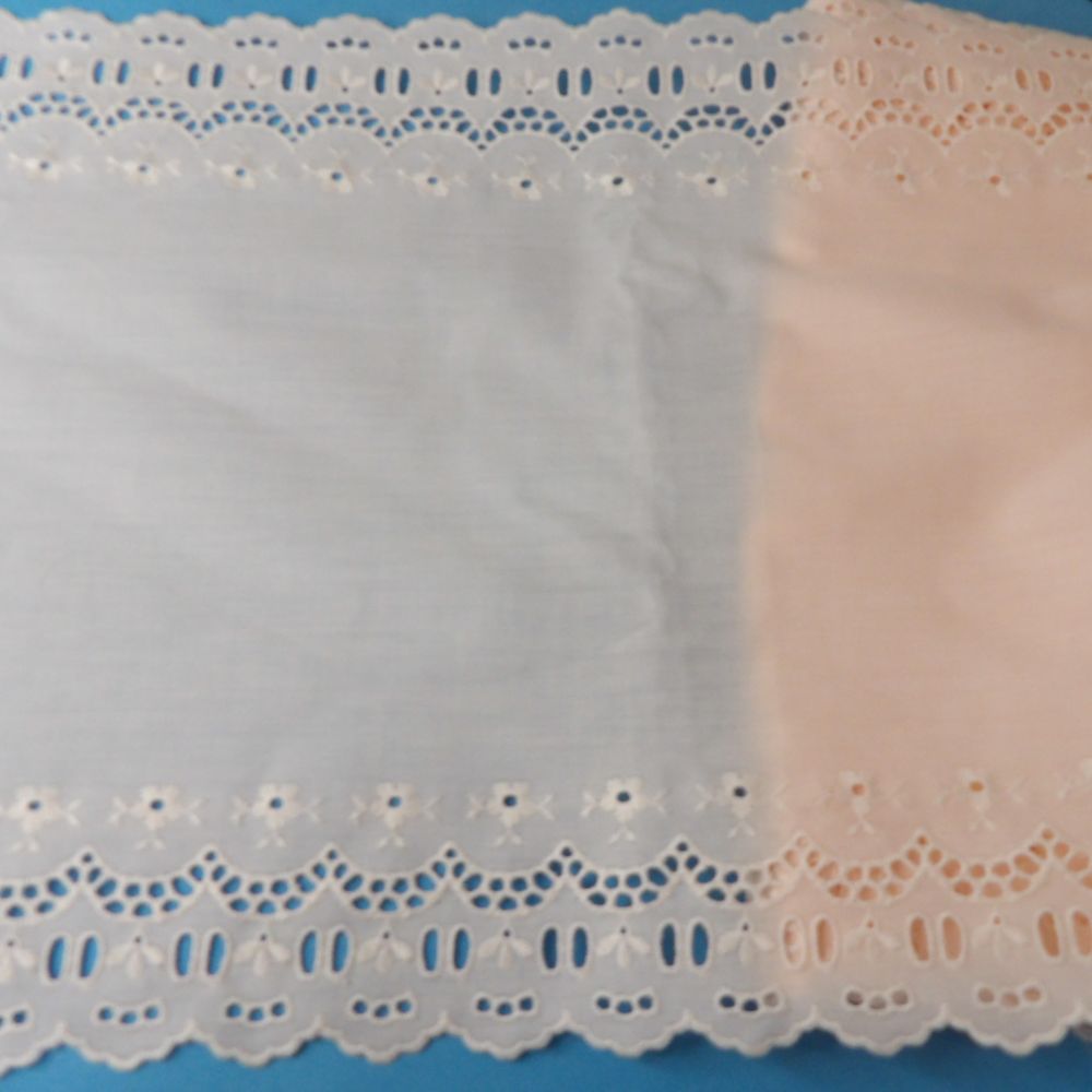 9 metres of very Light Peach Double Edge Wide broderie anglaise with slotted edge 27cm / 10.5 inch wide clearance