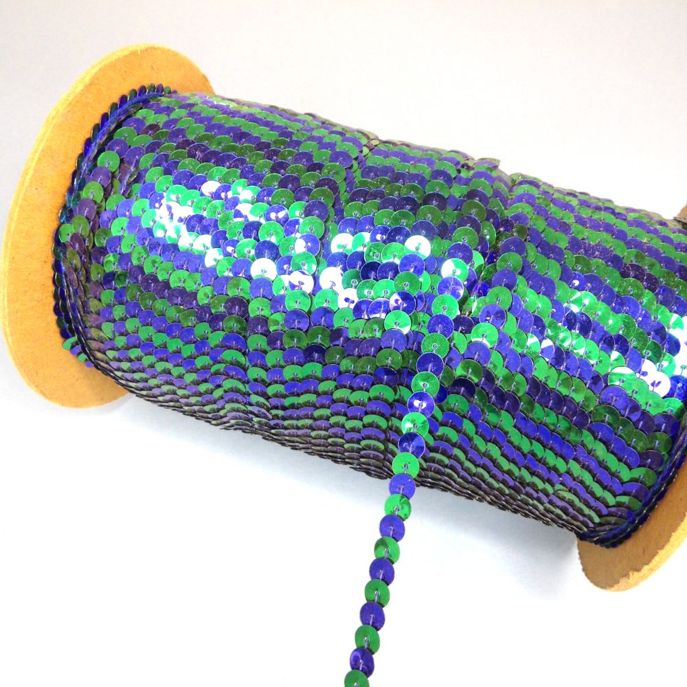 220 Metres approximately of 6mm Strung Sequins Royal Blue And Emerald Green Clearance