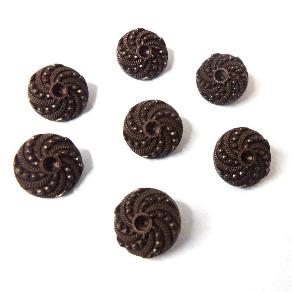 100 Black Swirl Patterned Shank buttons with dent in centre size 17mm clearance
