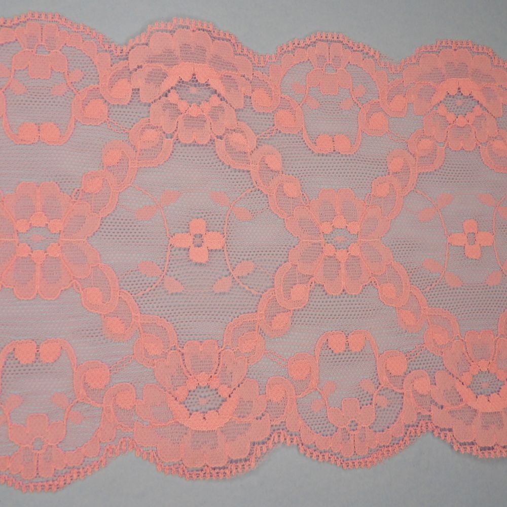 Only One Lot Of 15.5 metres of Wide Candy Pink Double Edged Floral Lace 14cm / 5.5 inch wide clearance loose in a bag