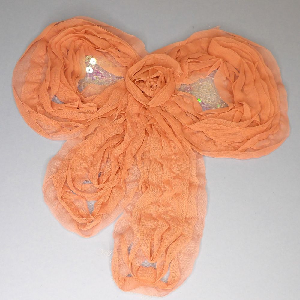 5 Light Dusty Pink Chiffon Bow Shape Motif With Sequins Sew On 20cm x 21cm clearance