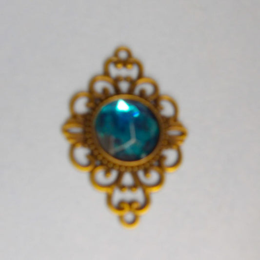 5 Dark Gold Metal flat back with Turquoise stone size 50mm x 35mm clearance