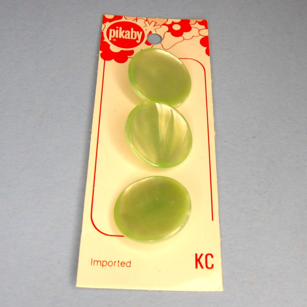 10 Cards of 3 Shiny Light Green Colour Shank Buttons Size 22mm clearance Pikaby Brand Vintage