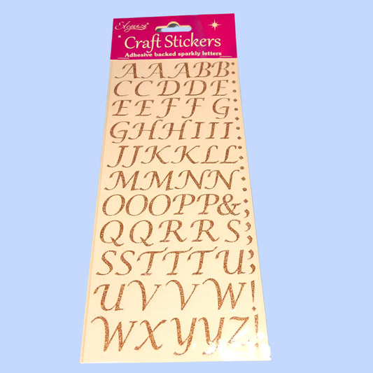 Card Of Craft Stickers Bronze Metallic Thin Letters Alphabet Design clearance