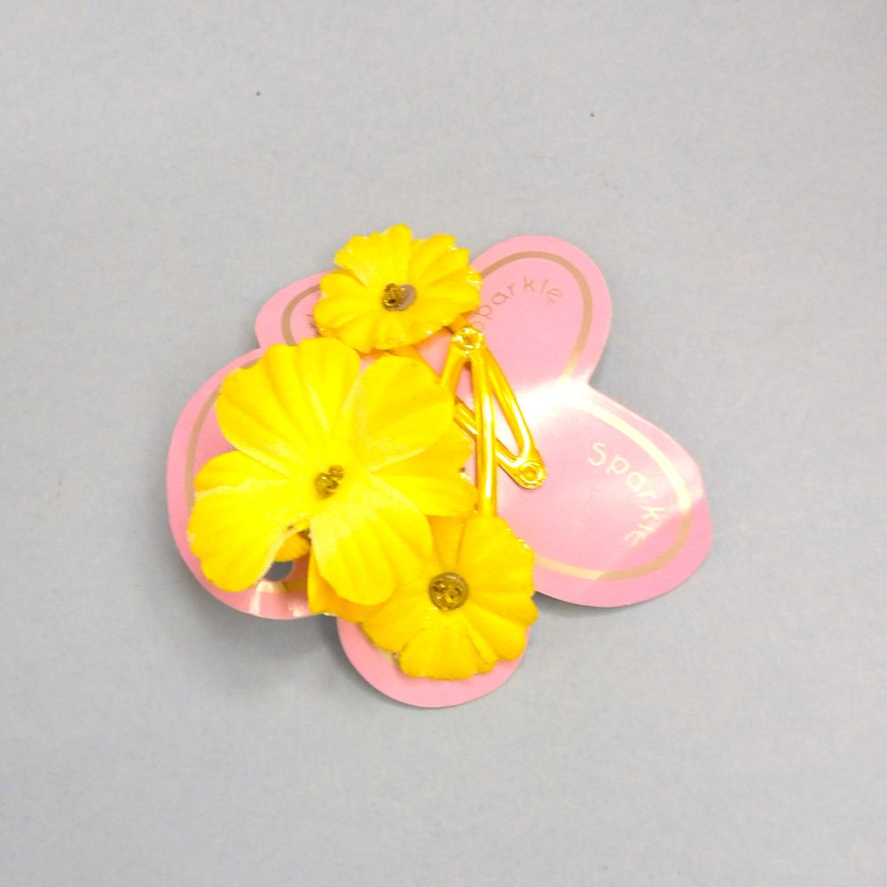 3 Cards Of A Pair Of Small Yellow Flower Hair Slides With A Hair Band clearance