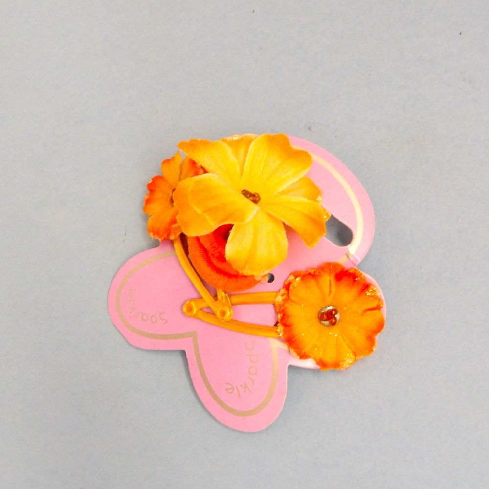 3 Cards Of A Pair Of Small Orange Flower Hair Slides With A Hair Band clearance