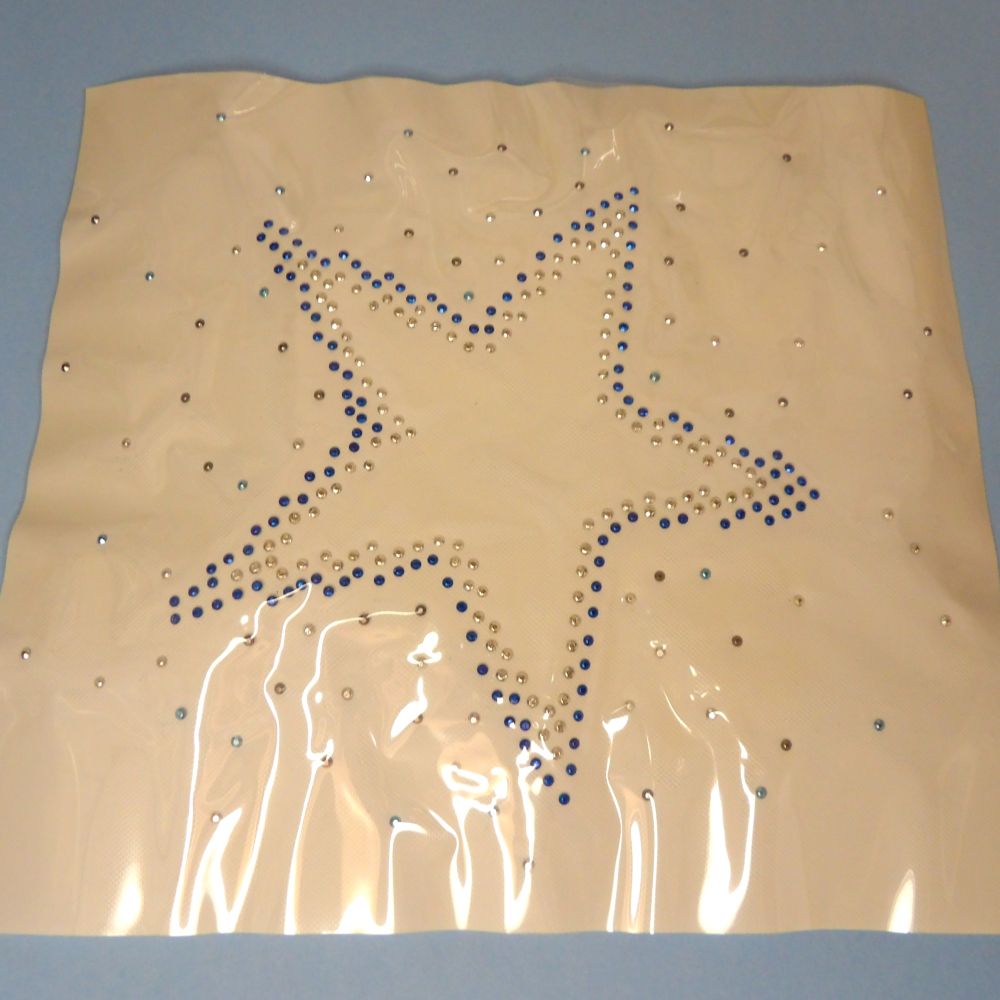 5 Large Iron On Motifs Hot Fix Turquoise and Sliver Star Design Hotfix Transfer Star Size 18cm Clearance