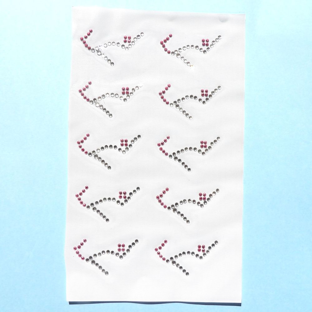 5 Sheet Of 10 Iron on Small Shoe Design Diamante Hot Fix Transfers with 3mm diamantes and Metallic Pink Stones size 55mm clearance