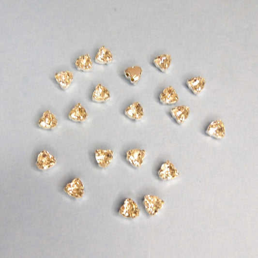 20 Heart shape Sew On Clear Crystal Diamante Rhinestone Set In Silver Colour Metal Size 5mm clearance