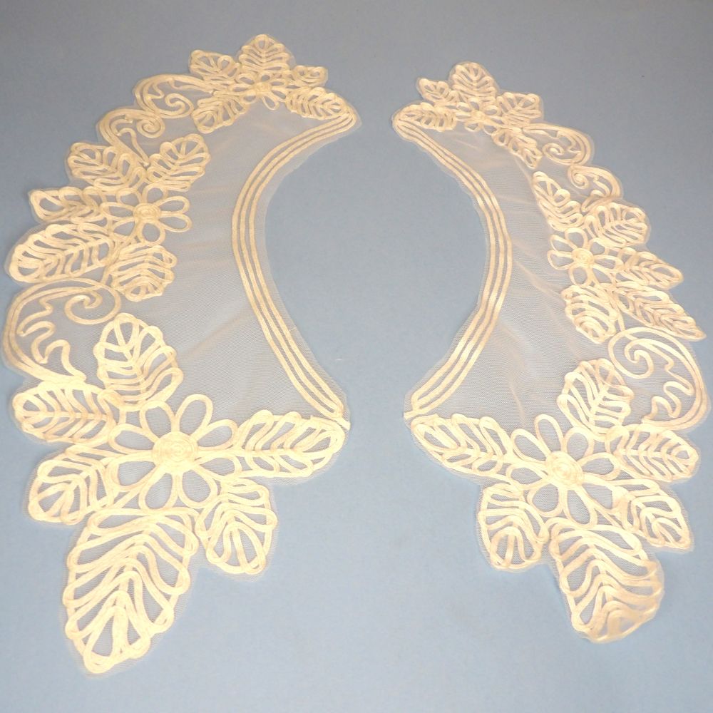 Pair Of Extra Large Ivory Lace Collars With Raised Design 40cm x 12cm Each Side Clearance